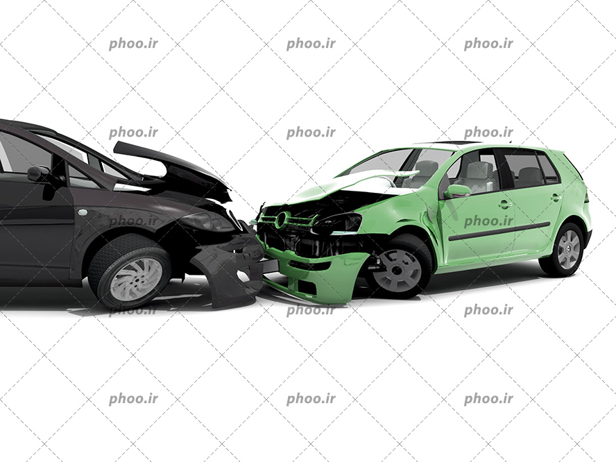 عکس با کیفیت تصادف ماشین سبز و مشکیبا یکدیگر