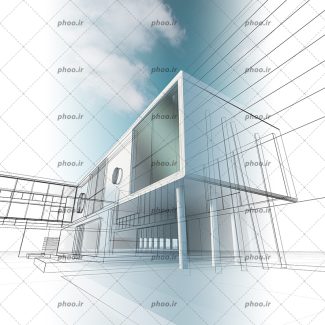 عکس طراحی های ساختمان با زمینه سفید و آسمان ابری