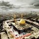 عکس با کیفیت تکه های هندوانه به شکل مربع به همراه نعناع در ظرف سفید در پس زمینه سفید