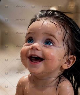 قابی از معصومیت؛ بازیِ قطرههای آب بر صورتِ فرشتهی کوچک