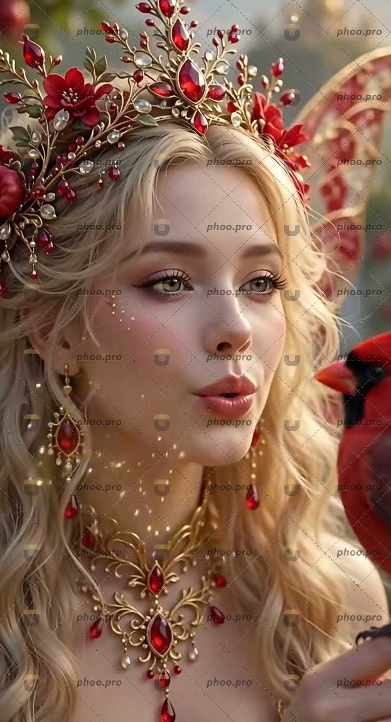 پرتره‌ای خیال‌انگیز با تاج گل‌های یاقوتی