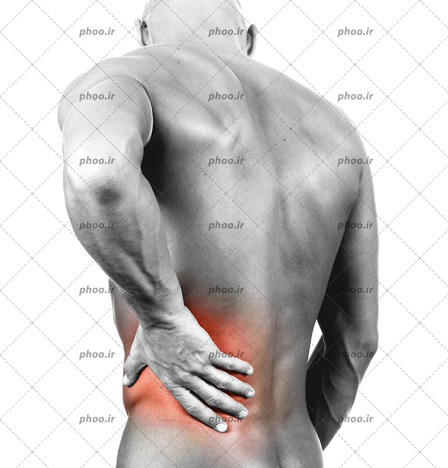 عکس با کیفیت درد در ناحیه کمر مرد به رنگ قرمز