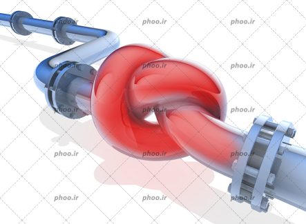 عکس با کیفیت لوله آب گره خورده و جمع شدن آب در گره به رنگ قرمز و لوله در حال منفجر شدن