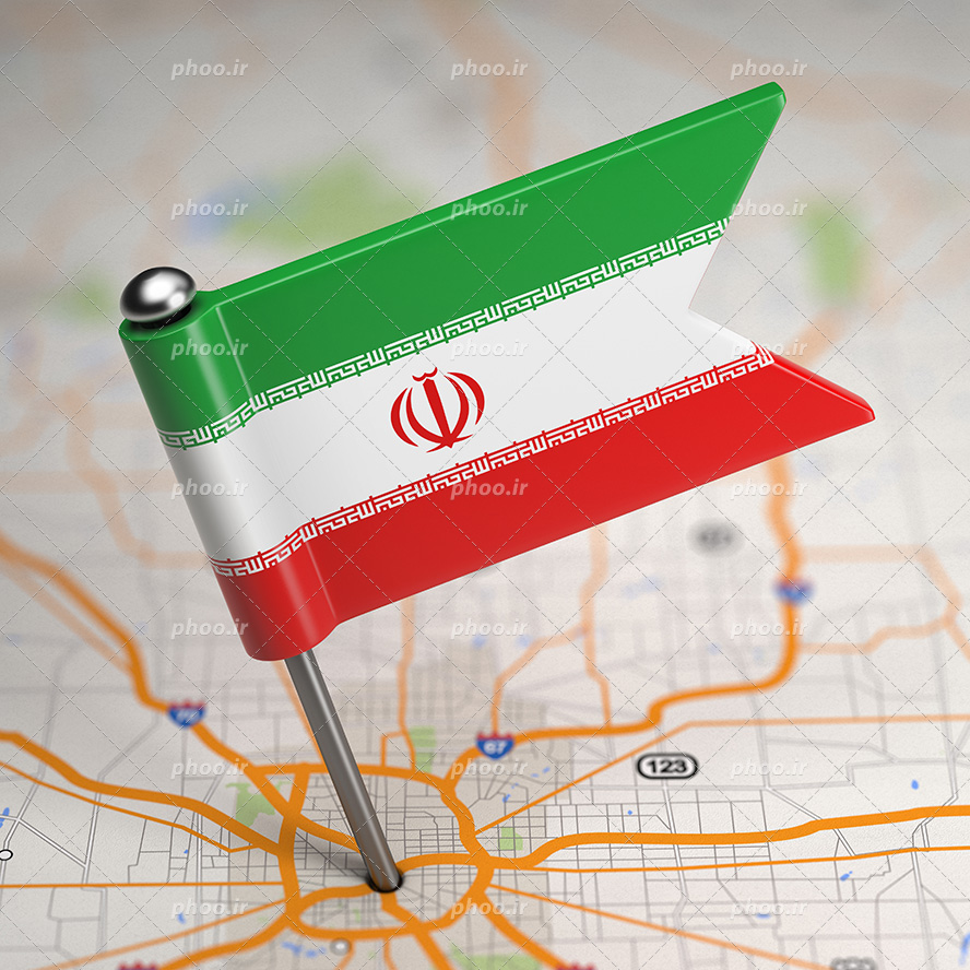عکس با کیفیت نشانه گذار کوچک به شکل پرچم ایران بر روی نقشه