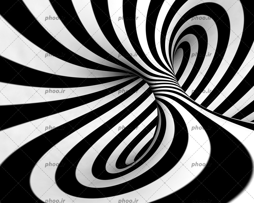 عکس با کیفیت سه بعدی از تونل سیاه و سفید متشکل از خط های منحنی مناسب برای کاغذ دیواری