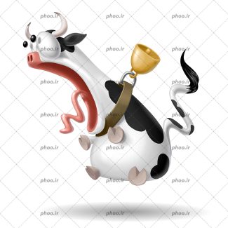 عکس با کیفیت کاراکتر گاو سیاه و سفید ترسیده و در حال جیغ کشیدن