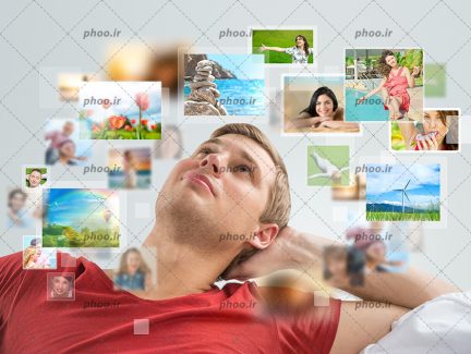 عکس با کیفیت مرد جوان در حال فکر کردن به تصاویر متفاوت و ایده های عکاسی