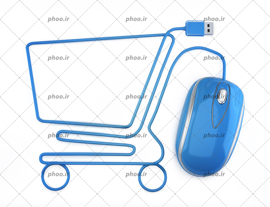 عکس با کیفیت سیم موس به شکل سبد خرید چرخدار