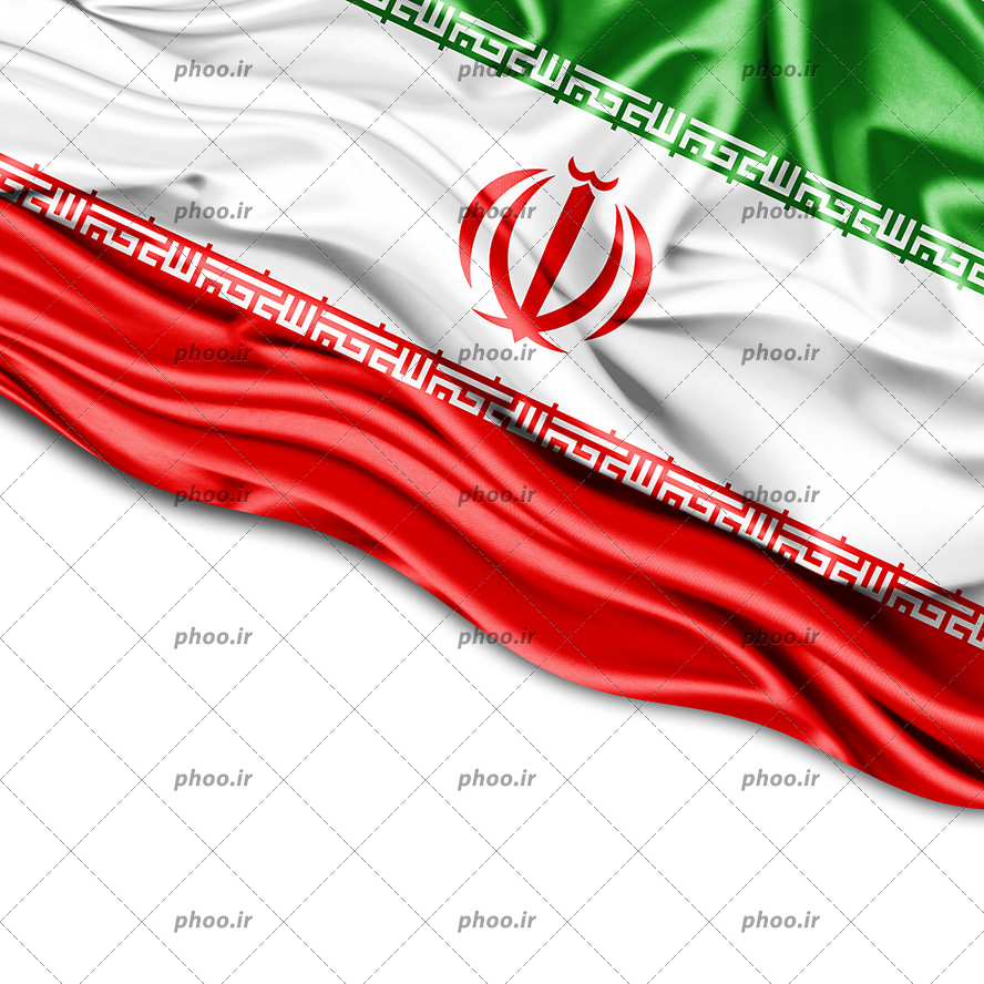 عکس با کیفیت پرچم ایران چین خورده بر روی سطح سفید