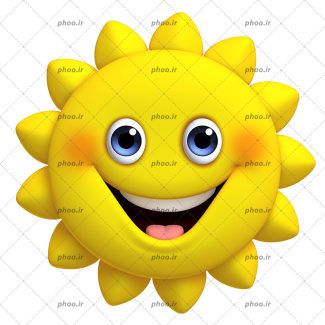 عکس با کیفیت خورشید زیبا سه بعدی انیمیشنی با چشم های آبی و لبخند زیبا مناسب برای کودکان