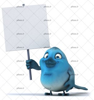 عکس با کیفیت کبوتر انیمیشنی آبی رنگ زیبا و گرفتن تابلو سفید در دست
