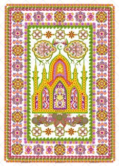 عکس سجاده نماز با طراحی زیبا از مسجد و گل روی آن