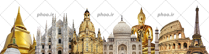 عکس مکان های دیدنی دنیا کنار هم در زمینه سفید