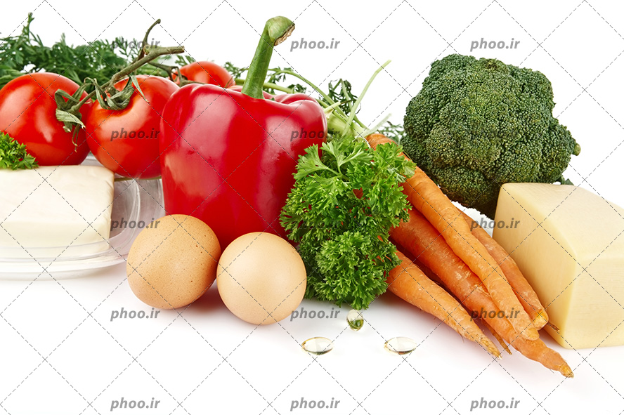 عکس مواد مغذی مختلف در پس زمینه سفید
