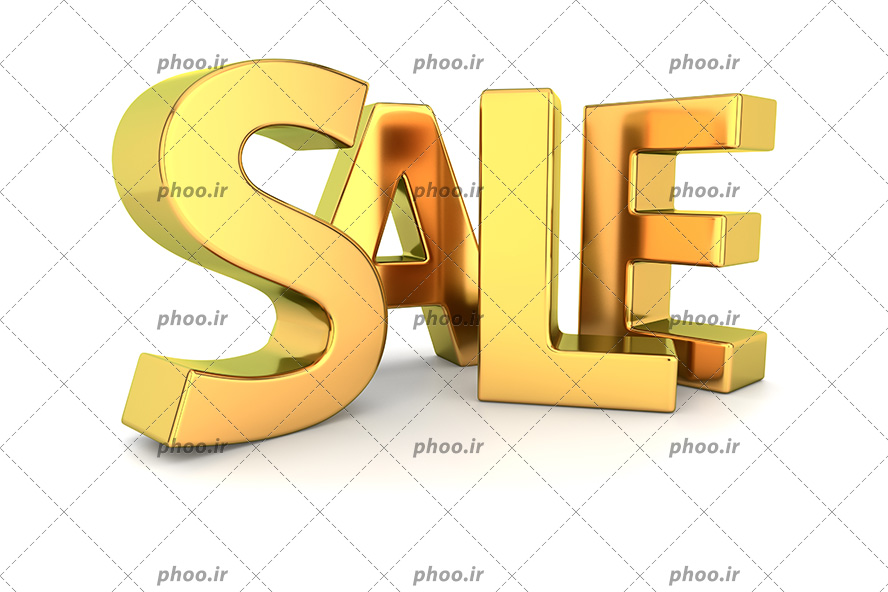 عکس با کیفیت سه بعدی نوشته انگلیسی (sale) به معنی فروش به رنگ طلایی