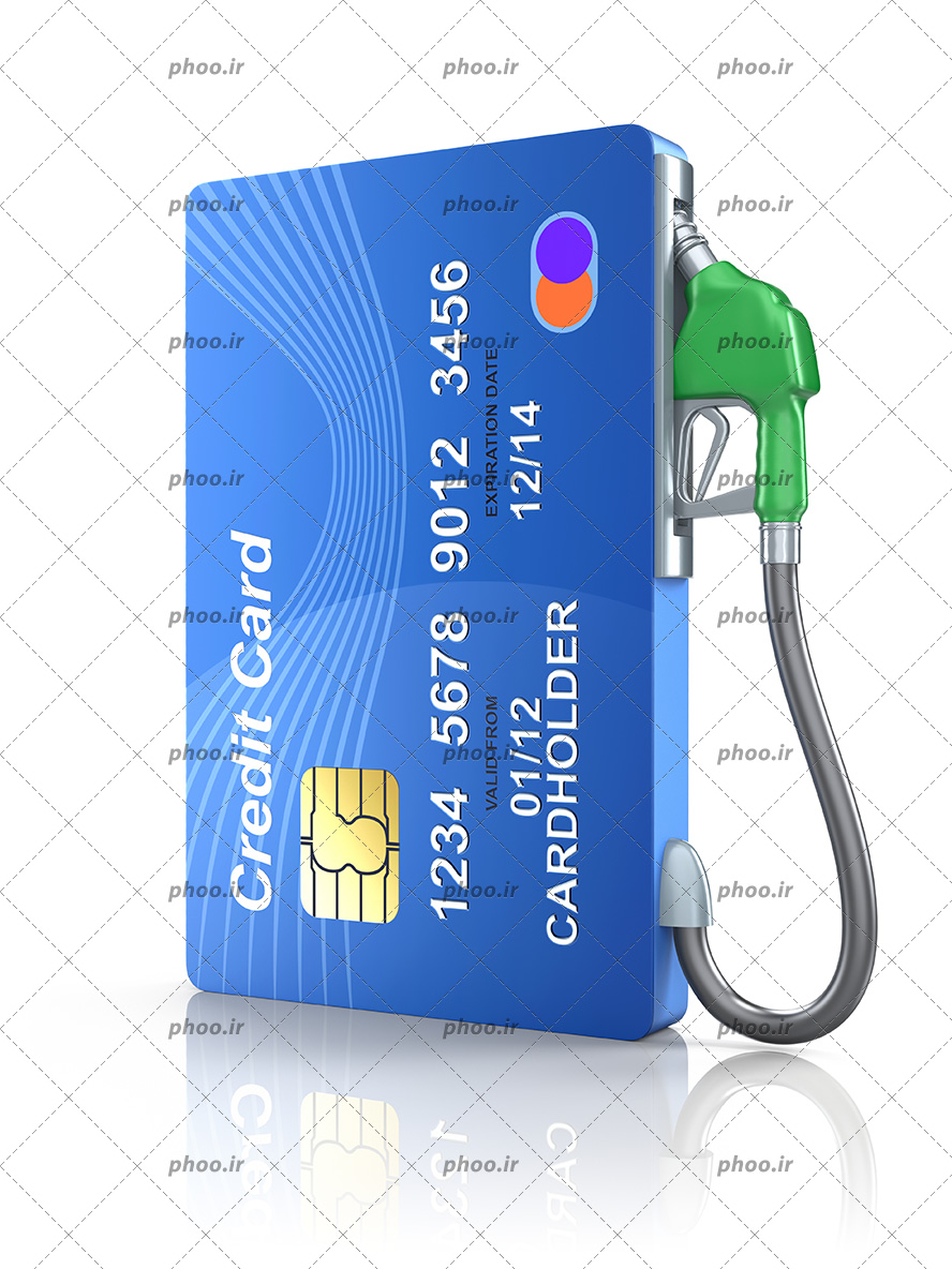 عکس با کیفیت کارت اعتباری با نازل سوخت گیری در کنار آن