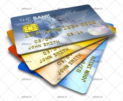 عکس با کیفیت کارت های بانکی متفاوت در پس زمینه سفید