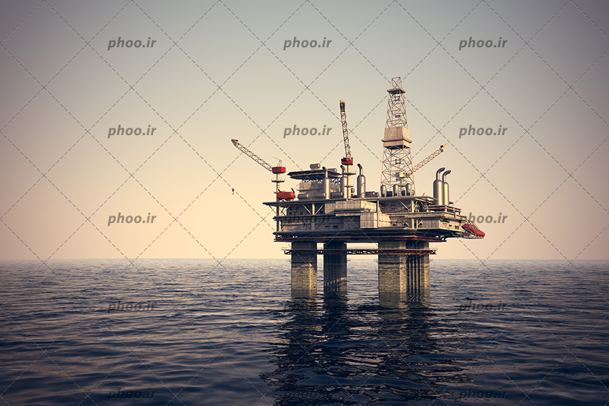 عکس با کیفیت پالایشگاه نفت در میان آب دریا