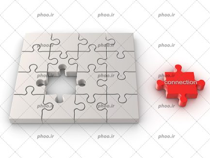عکس قطعه قرمز رنگ پازل با نوشته ای روی آن که از وسط کل پازل خارج شده است