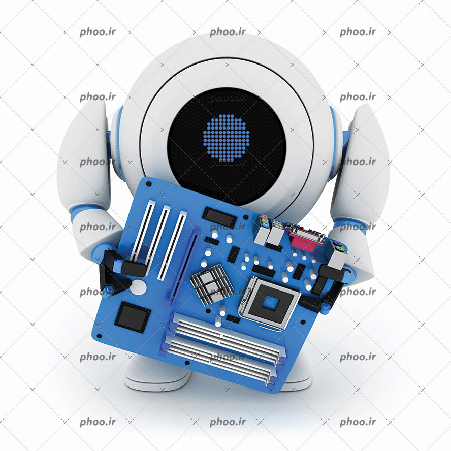 عکس با کیفیت برد الکترونیکی در دست ربات هوشمند