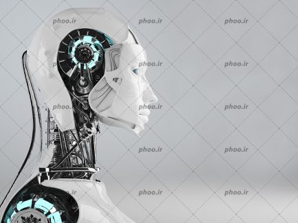 عکس با کیفیت ربات با بدنه ی سفید و چهره شبیه به انسان در حالت نیم رخ
