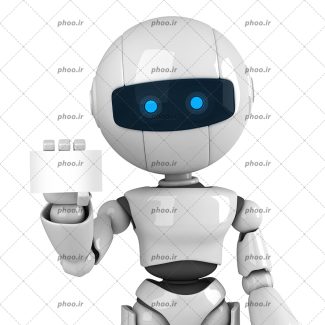عکس با کیفیت موکاپ کارت سفید در دست ربات هوشمند