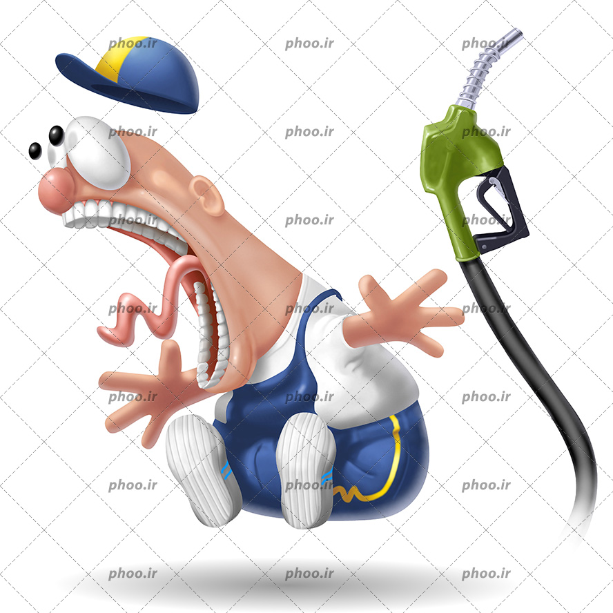 عکس با کیفیت مرد متصدی پمپ بنزین به شکل کاریکاتوری در حال جیغ زدن