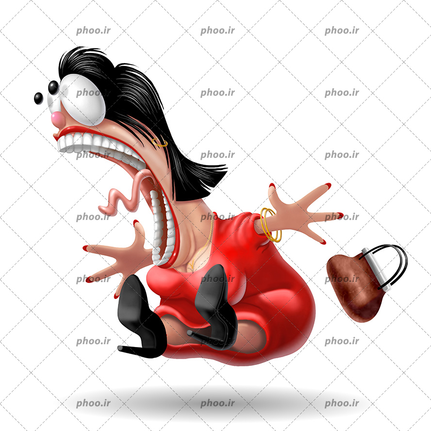عکس با کیفیت کاراکتر زن با لباس قرمز در حال ترسیدن و جیغ کشیدن