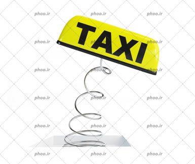 عکس با کیفیت چراغ تاکسی به رنگ زرد بر روی فنر در پس زمینه سفید