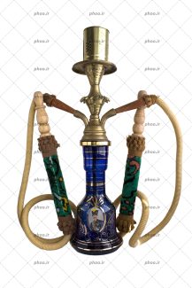 عکس قلیان قدیمی عتیقه با دو شیلنگ در پس زمینه سفید