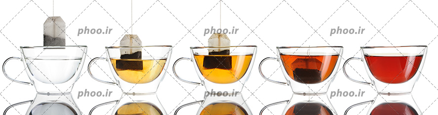 عکس مراحل آماده کردن چای در پس زمینه سفید