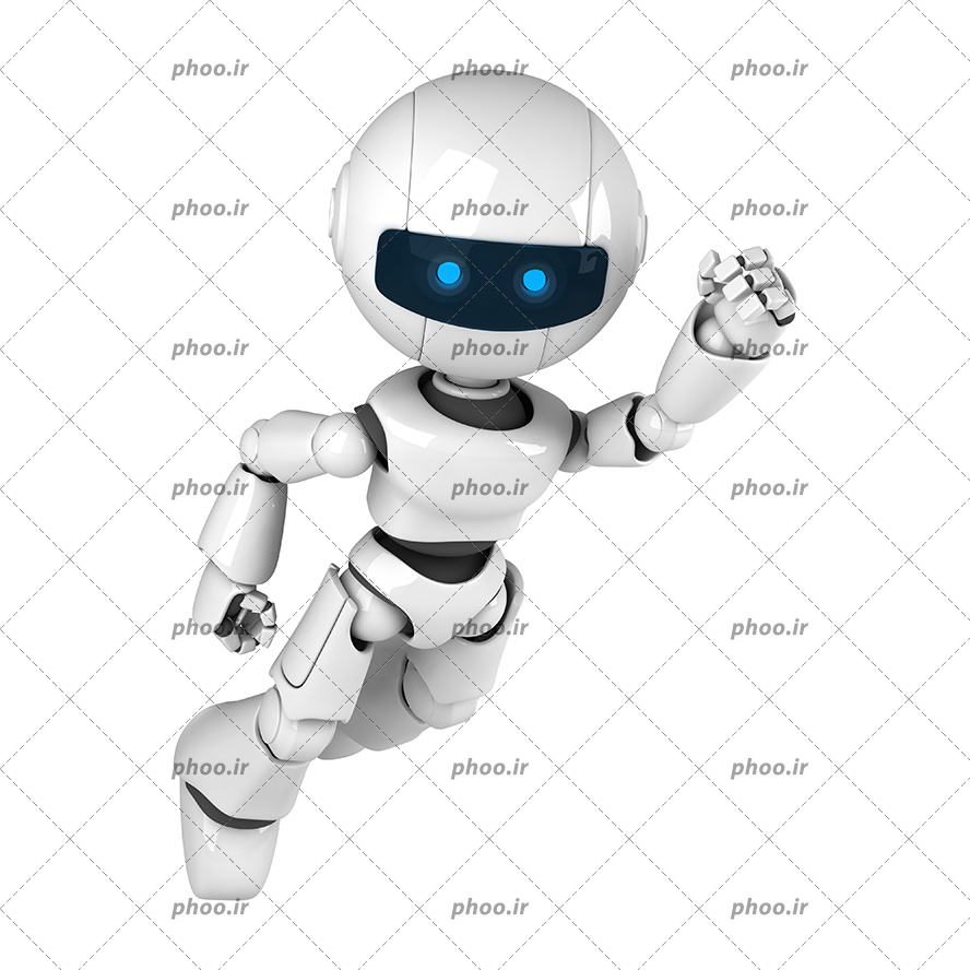 عکس با کیفیت ربات هوشمند در حال پرش و پس زمینه سفید
