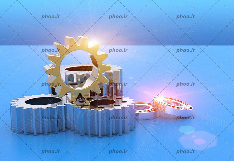 عکس با کیفیت تعدادی چرخ دنده در کنار هم در پس زمینه آبی