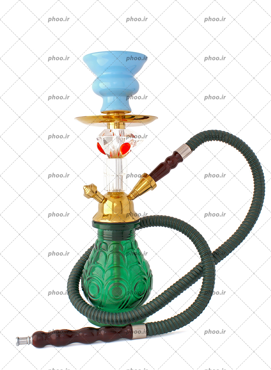 عکس قلیان سبز قدیمی و عتیقه در زمینه سفید