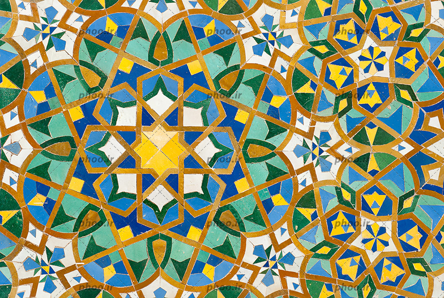 عکس با کیفیت نقوش هندسی با رنگ های زیبا مناسب کاغذ دیواری و دیوارپوش های مساجد و مکان های زیارتی