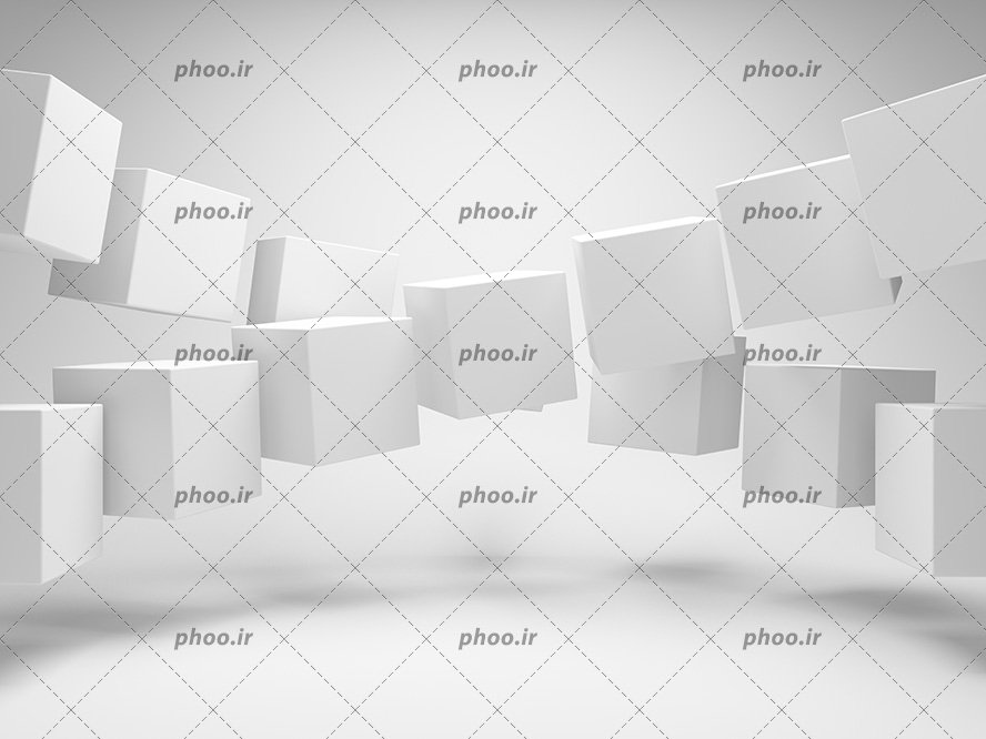 عکس با کیفیت مربع های معلق در هوا به رنگ سفید مناسب برای کاغذ دیواری و پترن با قابلیت تکرار