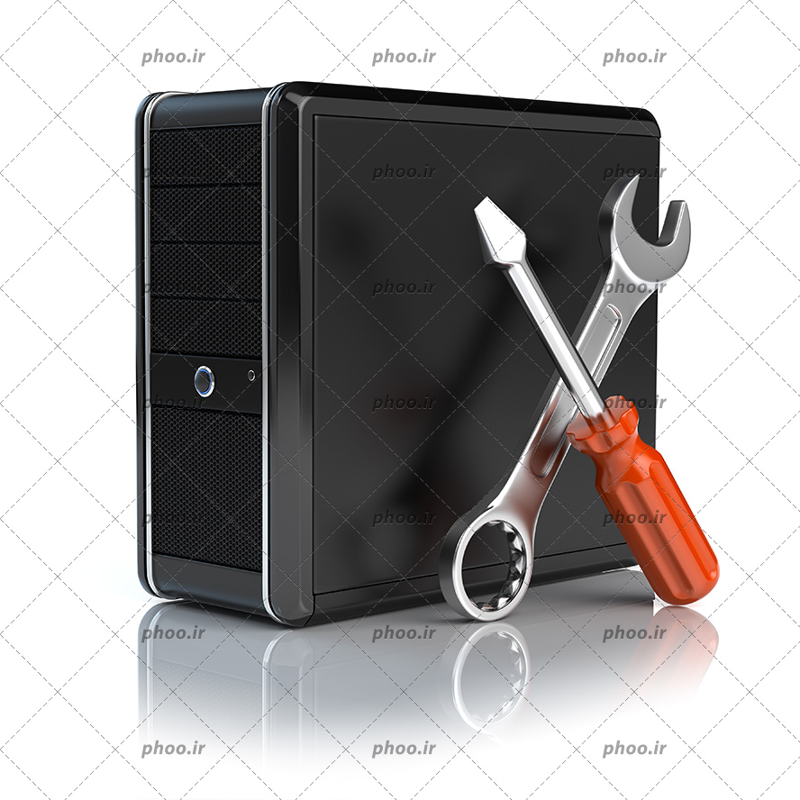 عکس ابزار آچار و جعبه ابزار روی زمینه سفید