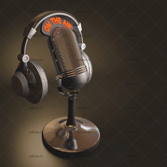 عکس هدفون روی میکروفون با زمینه مشکی