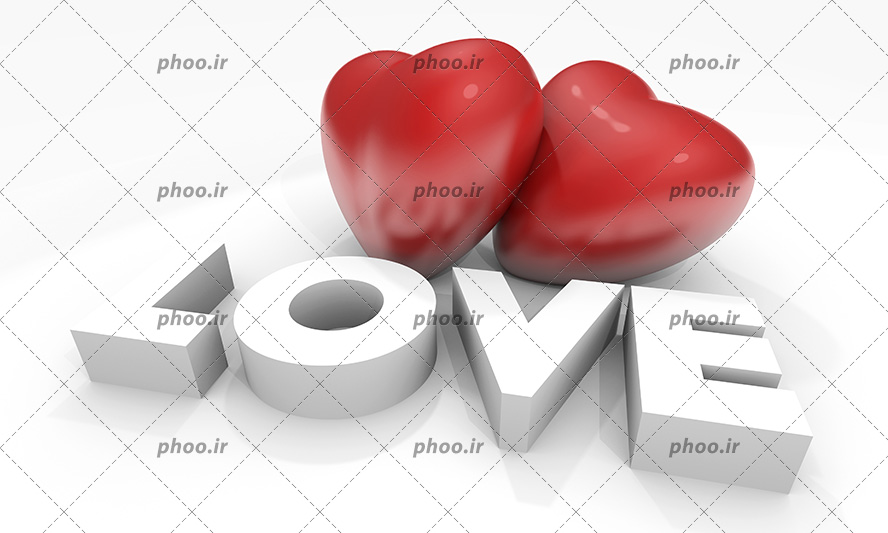 عکس باکیفیت قلب های قرمز و love به شکل سه بعدی