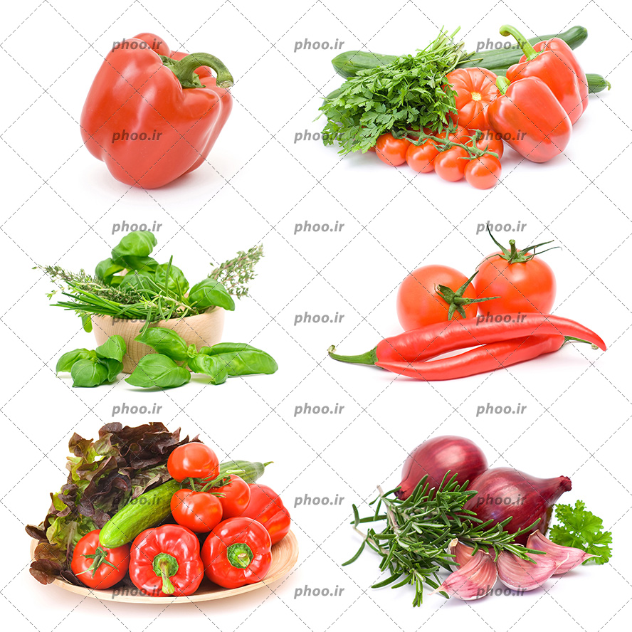 عکس صیفی جات مختلف در زمینه سفید