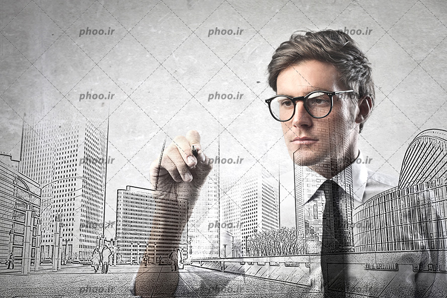 عکس یک معمار در حال طراحی یک شهرستان