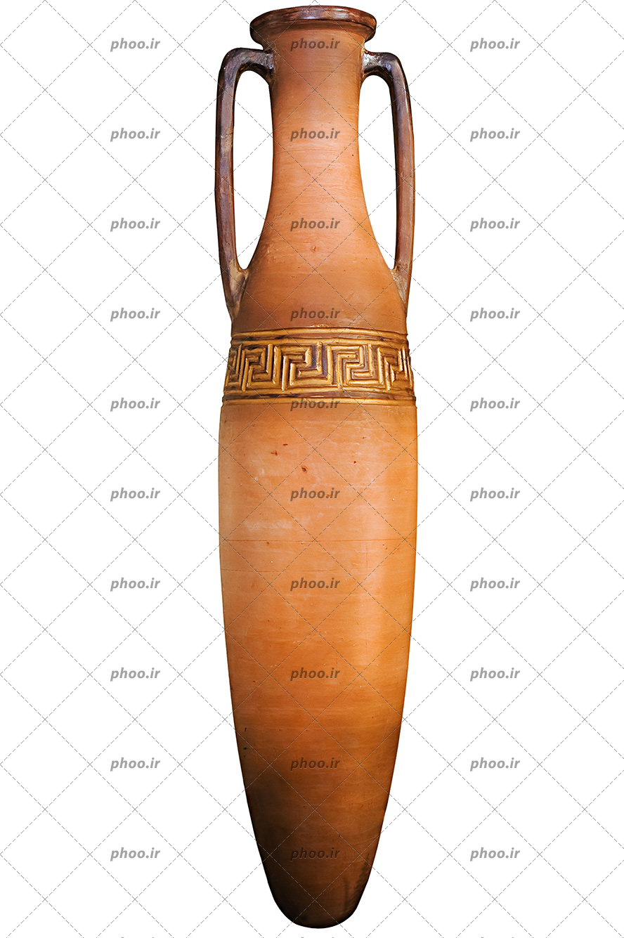 عکس یک کوزه بزرگ سفالی باستانی یونانی در پس زمینه سفید