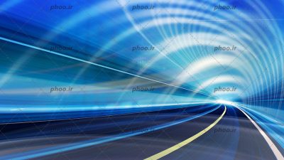 عکس با کیفیت حرکت با سرعت بالا در تونل و نور های آبی در اطراف آن