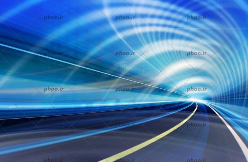 عکس با کیفیت حرکت با سرعت بالا در تونل و نور های آبی در اطراف آن