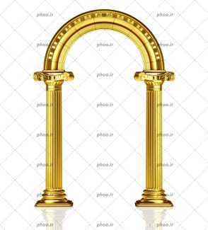 عکس با کیفیت سه بعدی یک طاق باستانی طلایی در پس زمینه سفید