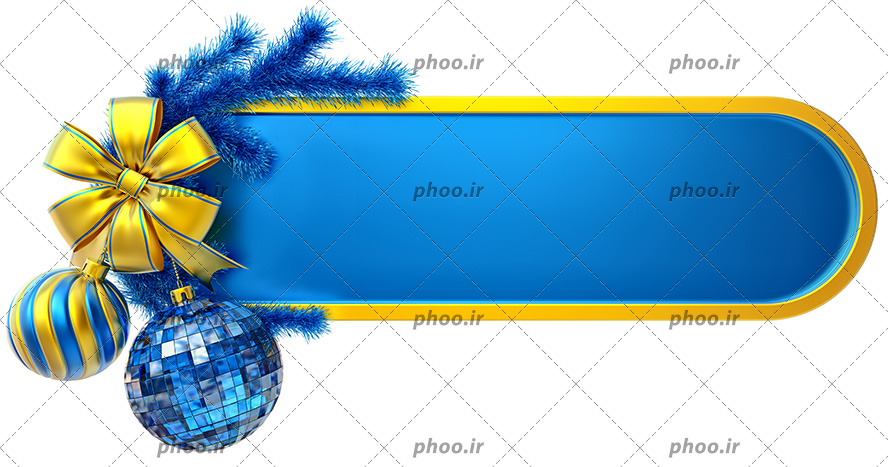 عکس با کیفیت کادر آبی رنگ با حاشیه طلایی و آویز های توپی کنار آن