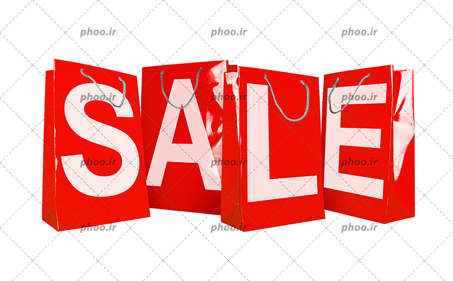 عکس با کیفیت کیسه های خرید قرمز با نوشته انگلیسی (sale)روی آن ها