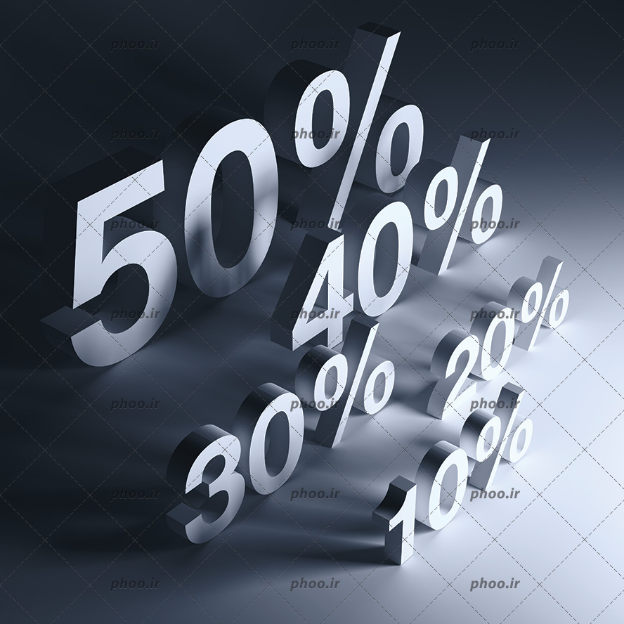عکس با کیفیت اعداد سه بعدی با علامت تخفیف به رنگ خاکستری