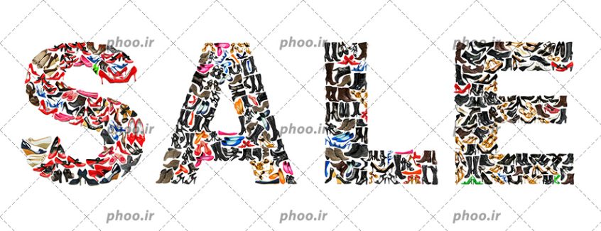 عکس با کیفیت کلمه فروش که با انواع کفش های زنانه ساخته شده است