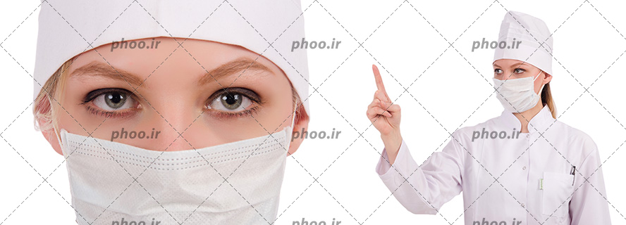 عکس پرستار با کلاه و ماسک در پس زمینه سفید